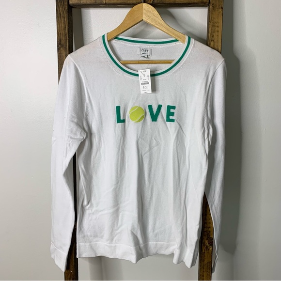 J. Crew Sweaters - J.Crew White Long Sleeve Love Tennis Teddy Sweater